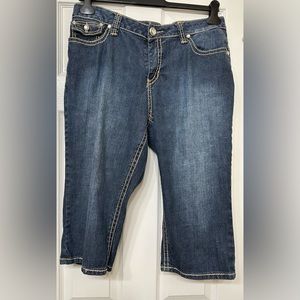 ZCO Blue Jeans Cropped Baggy Rhinestone Accents Denim Button Closure Plus SZ 16